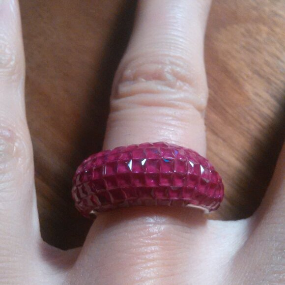 Simulated Ruby Color Diamond Sterling Silver Ring (Size 6) - Picture 13 of 16